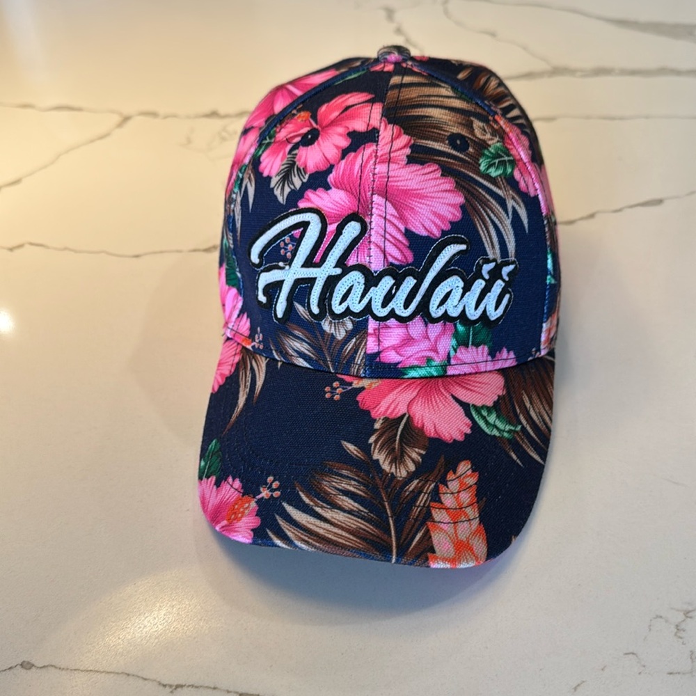 Hawaii Floral‎ Hat Cap - Navy Pink Brown Green Floral - Hawaii - NWOT